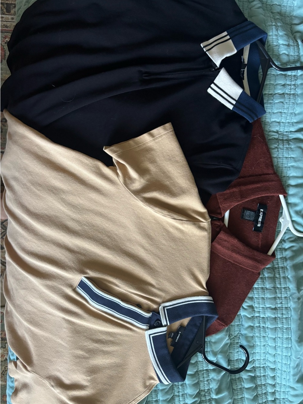 Express Men’s polo bundle, orange, tan and black